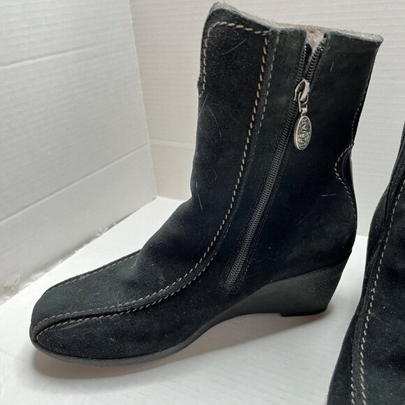 Pajar Wedge Suede Ankle Boots Black Contrast Stitch Shearling Lined Zipper‎ 8.5 - Picture 9 of 15